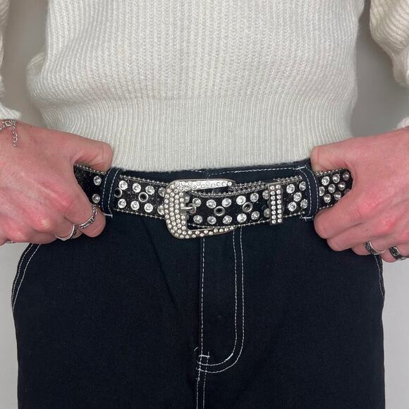 y2k punk skull black and silver rhinestone belt - Picture 7 of 7